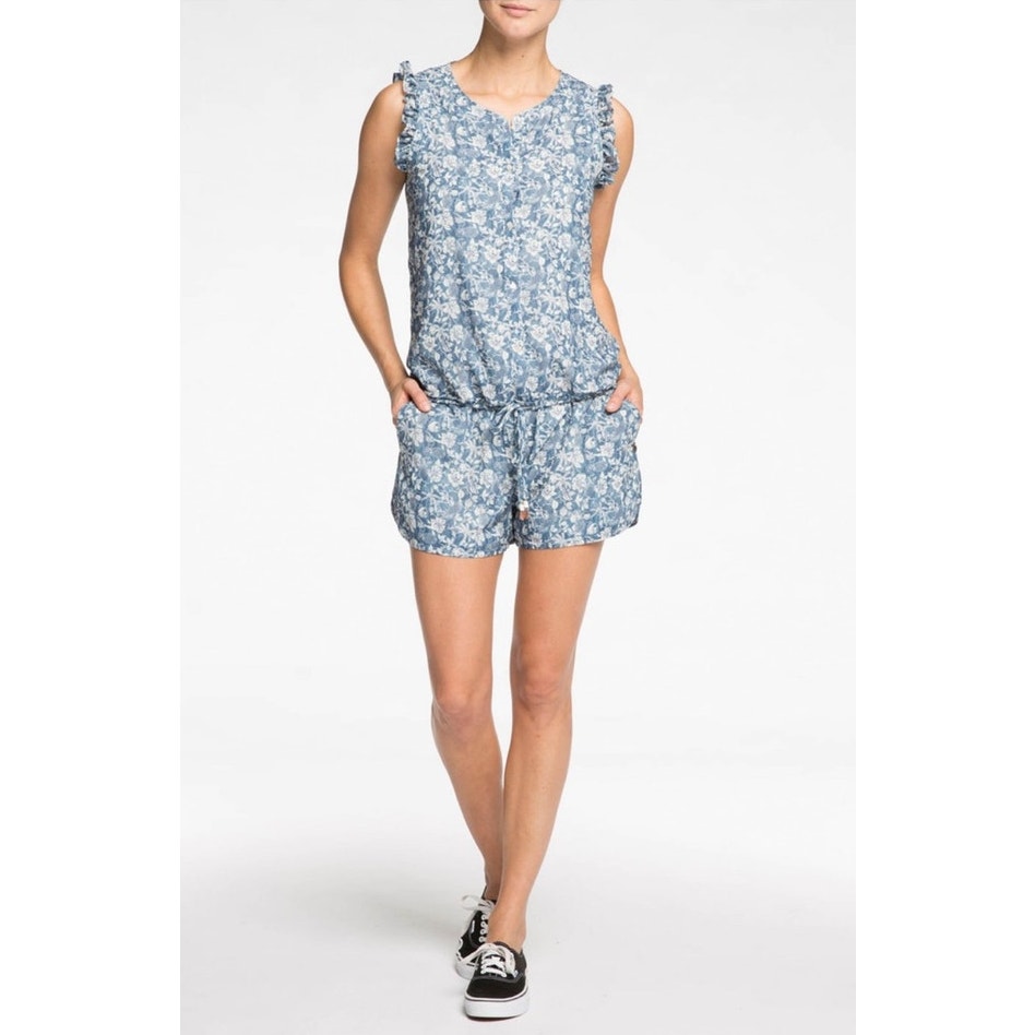 Maison Scotch Summer Playsuit In Blue And White Floral Print Size 4 Us